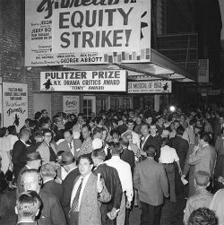 An old black and white photo displaying an actors strike in 1919.